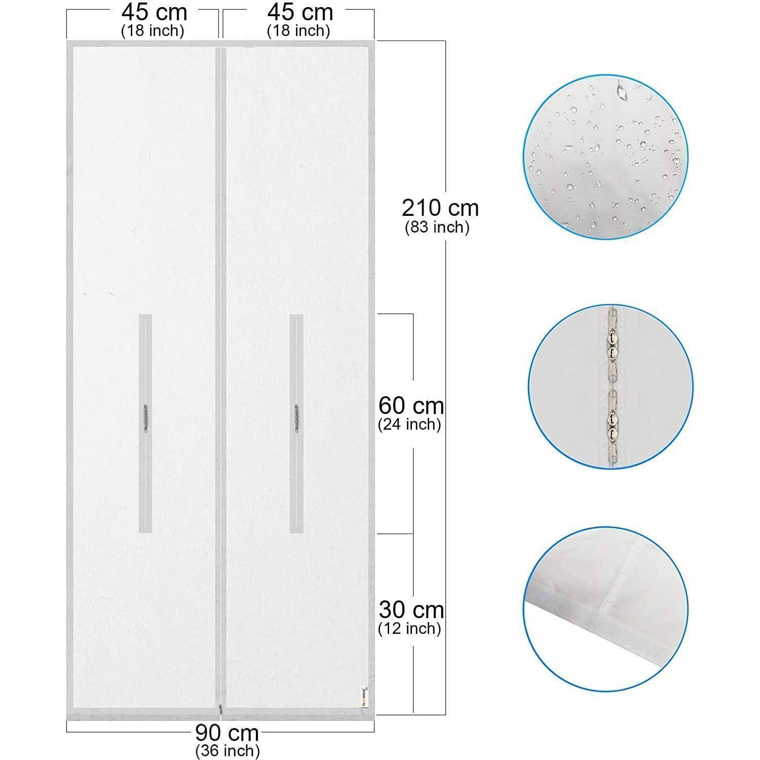 Diagramm einer zweiteiligen Duschtür mit einer Breite von 90 cm und einer Höhe von 210 cm, mit 45 cm breiten Paneelen und Vergrößerungen von strukturiertem Glas, Scharnier und unterer Kante.