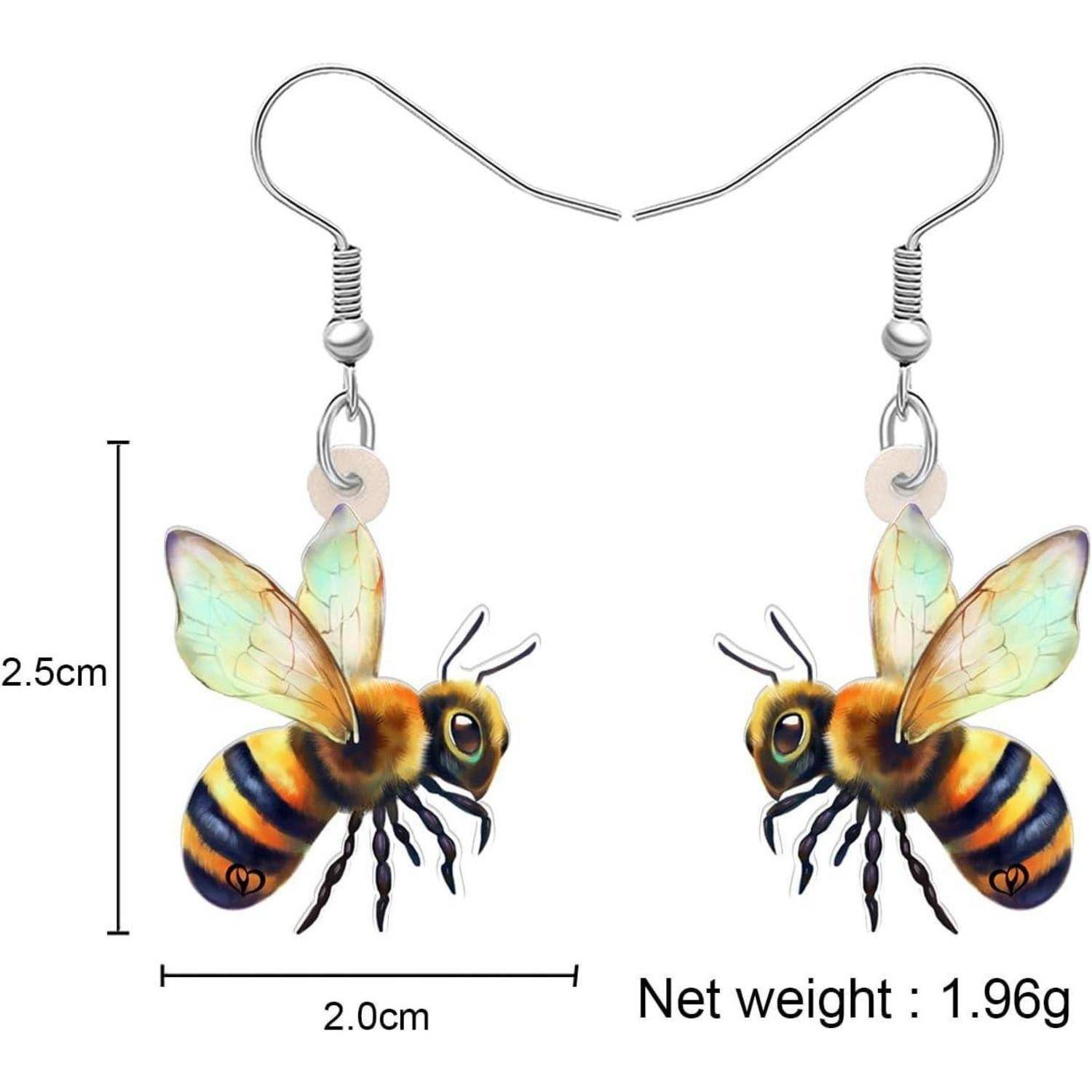 Paar bienförmiger Ohrhänger mit schillernden Flügeln; Abmessungen angegeben als 2,5 cm hoch und 2,0 cm breit, Nettogewicht 1,96 g.