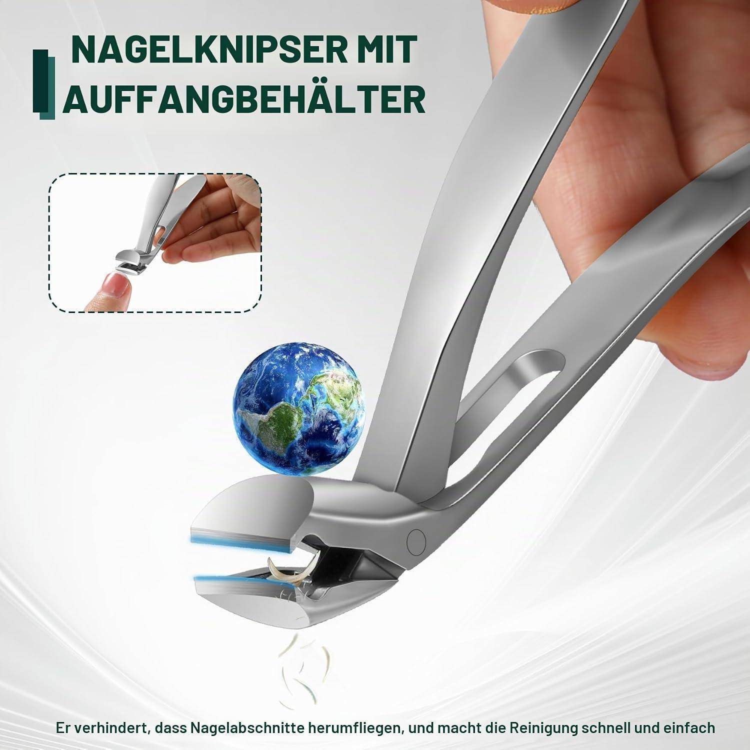 FVION Nagelknipser groß gebogen Edelstahl mit Nagelfänger Silber