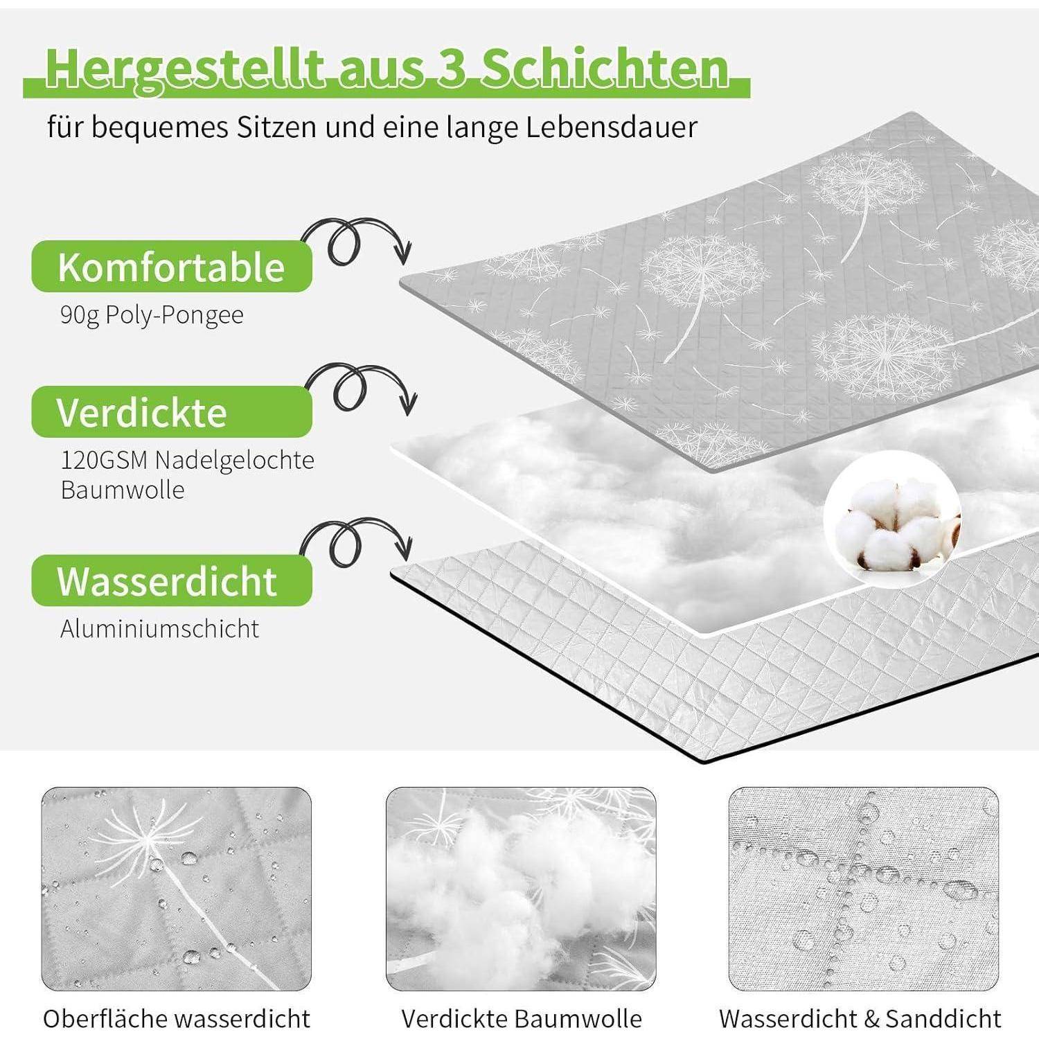 HAUSPROFI Picknickdecke XXL 200x200cm Grau wasserdicht mit Erdnägel