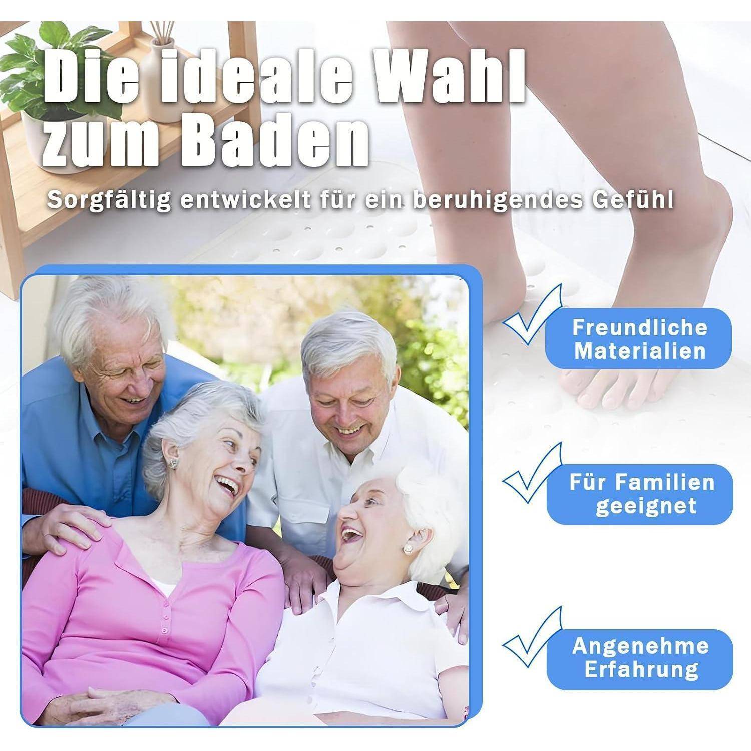 Duschmatte 80x120cm rutschfest TPR Weiß mit Saugnäpfen maschinenwaschbar