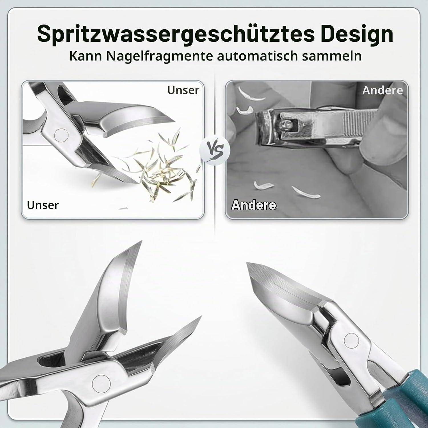 2x Nagelknipser Fußnägel Adler-Schnabel-Design mit Auffangbehälter und Feilen