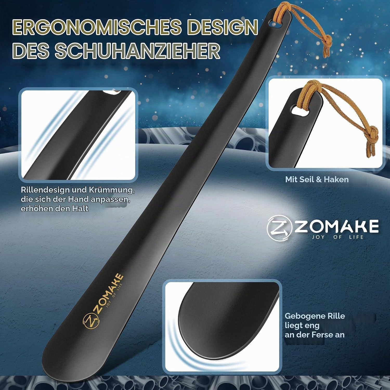 ZOMAKE Schuhanzieher lang Metall 30 cm Schwarz