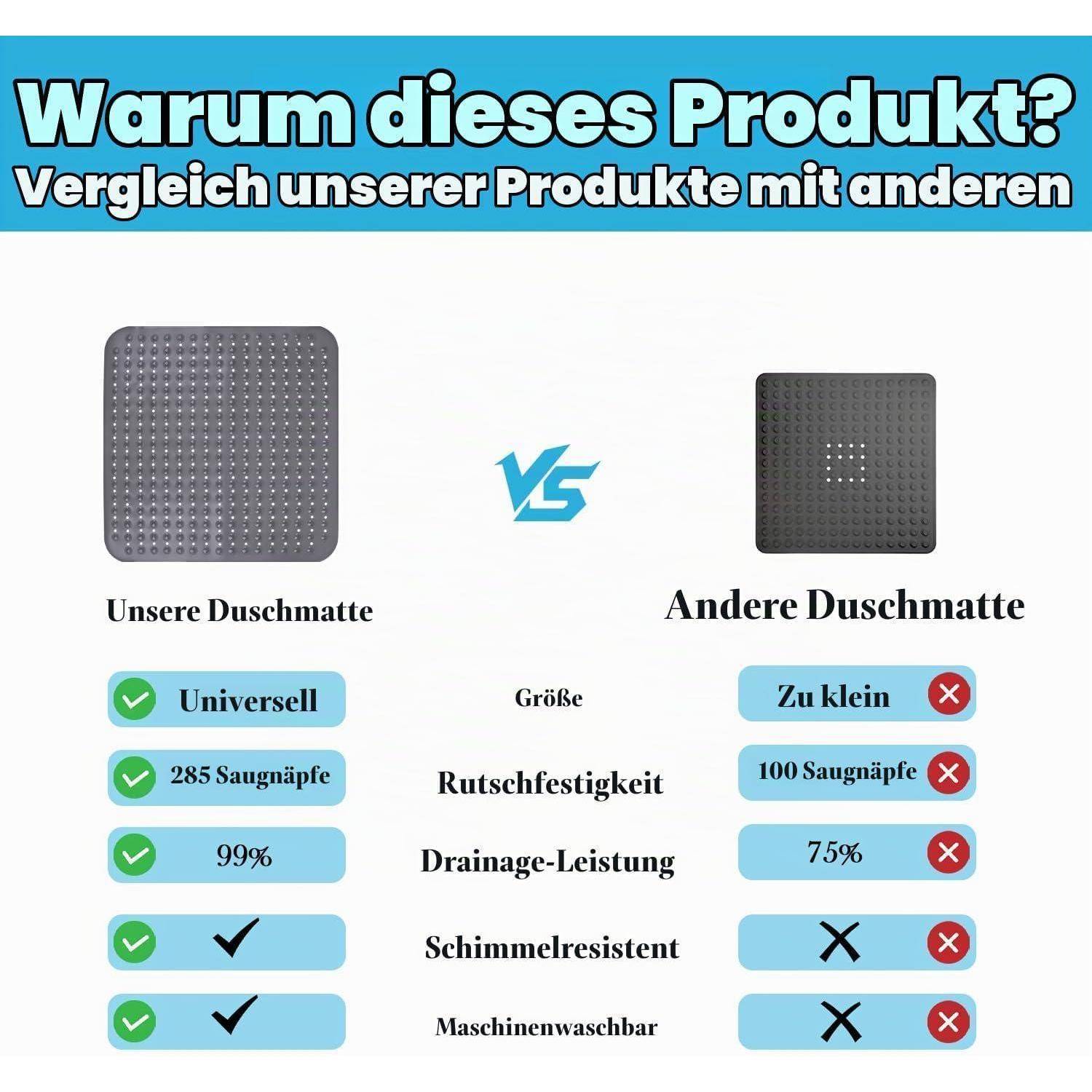 Duschmatte 80x80cm, rutschfest, PVC, Grau