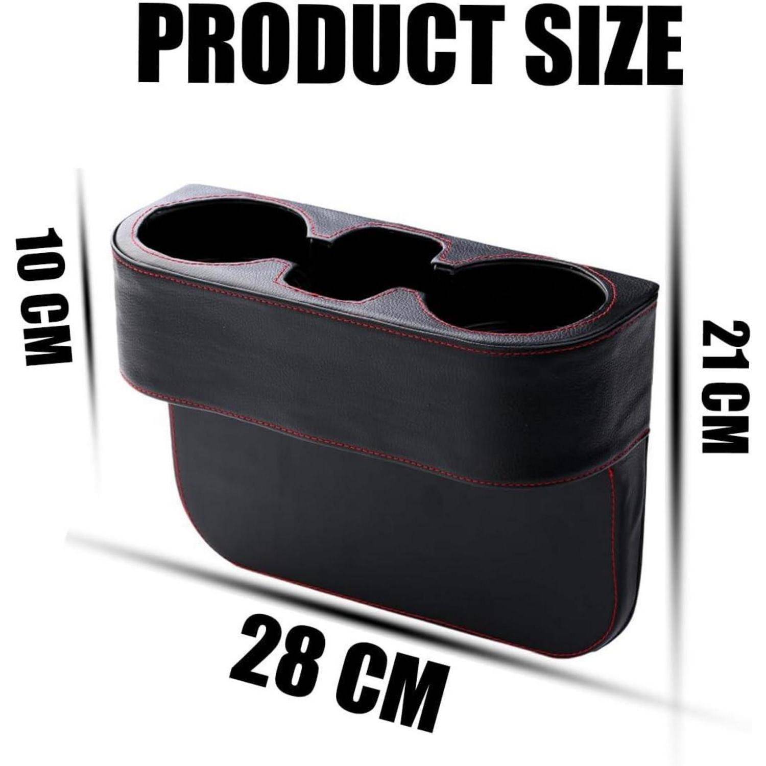 Produktgrößendiagramm mit einer schwarzen Doppelgetränkehalterin: 28 cm breit, 21 cm hoch, 10 cm tief.