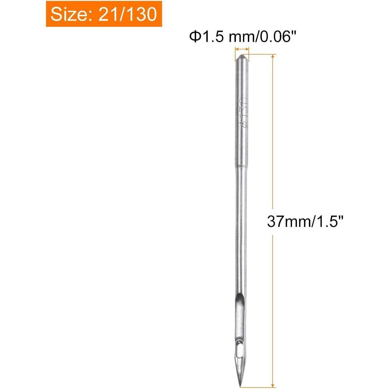 Diagramm einer Nähmaschinennadel mit der Bezeichnung „Größe: 21/130
