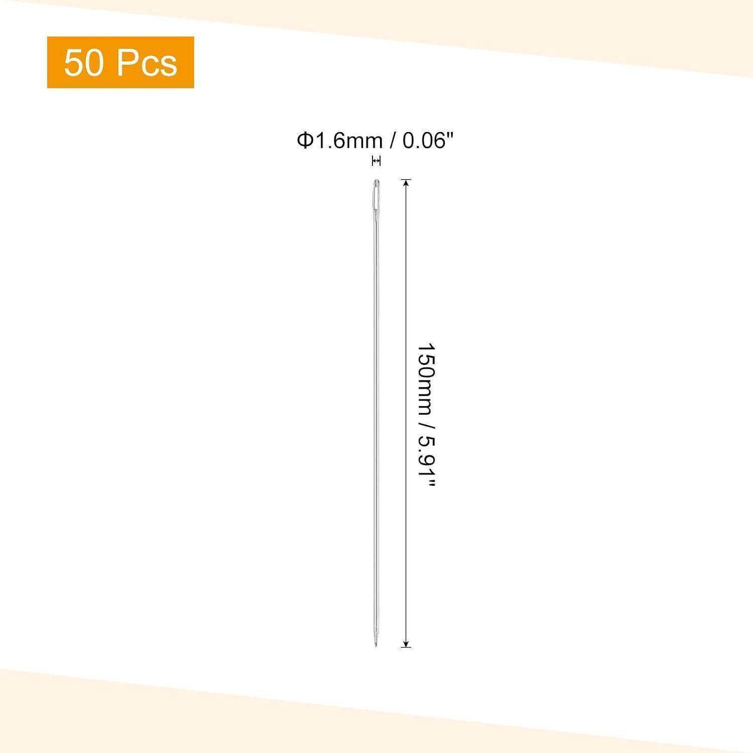 Packung mit 50 Metallnadeln mit der Bezeichnung 1,6 mm Durchmesser und 150 mm Länge auf einfachem Hintergrund.