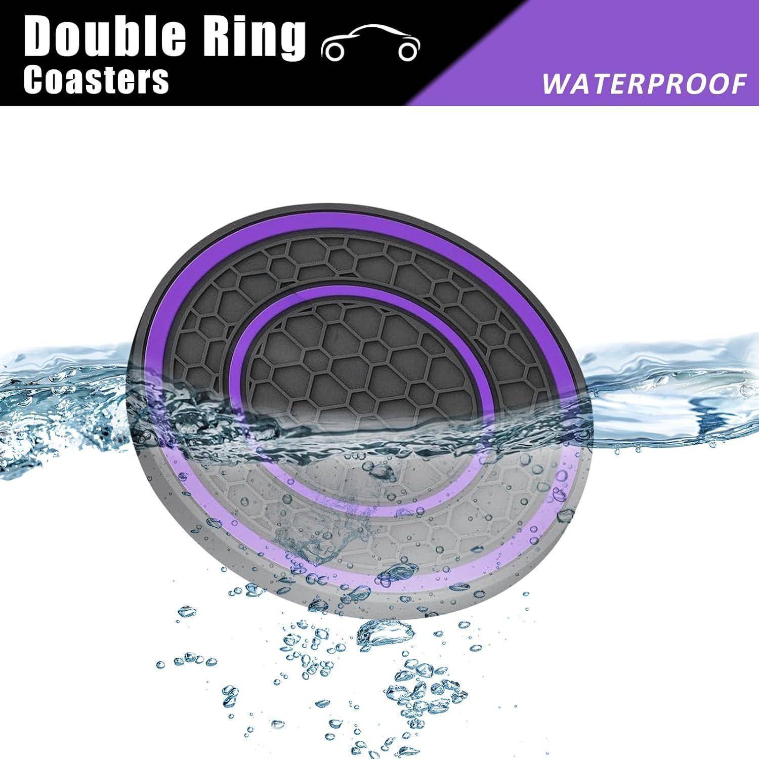 Werbebild von wasserfesten Doppelring-Untersetzer, teilweise ins Wasser getaucht, hebt ihr wasserbeständiges Design hervor.