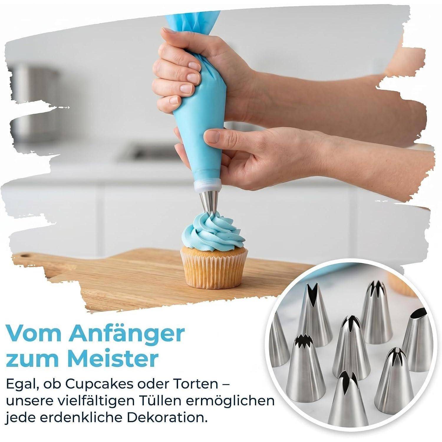 Spritzbeutel Set 150tlg. mit 18 Edelstahl-Tüllen, wiederverwendbar & Einweg