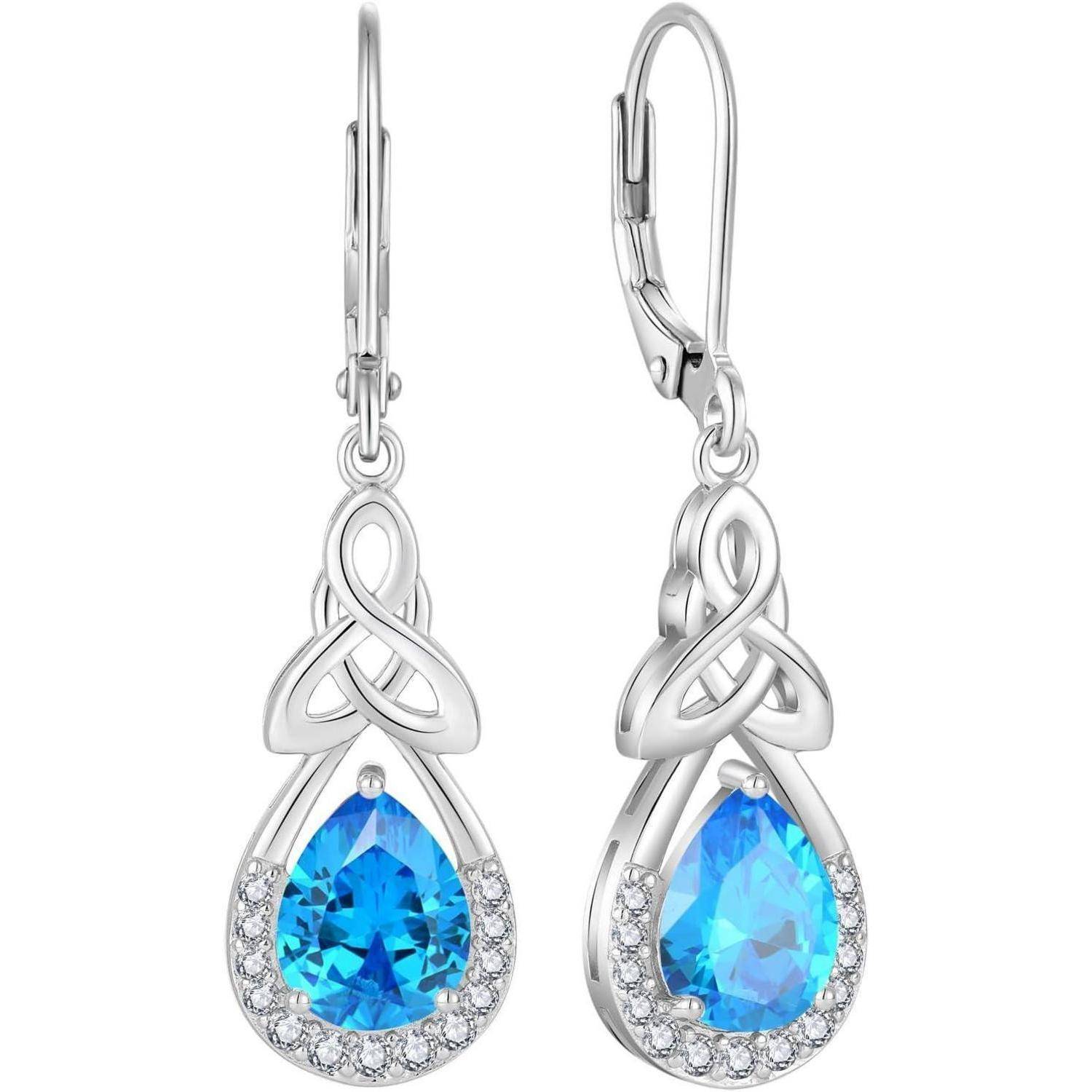 Keltischer Knoten Ohrringe Damen Sterling Silber Aquamarin Birthstone