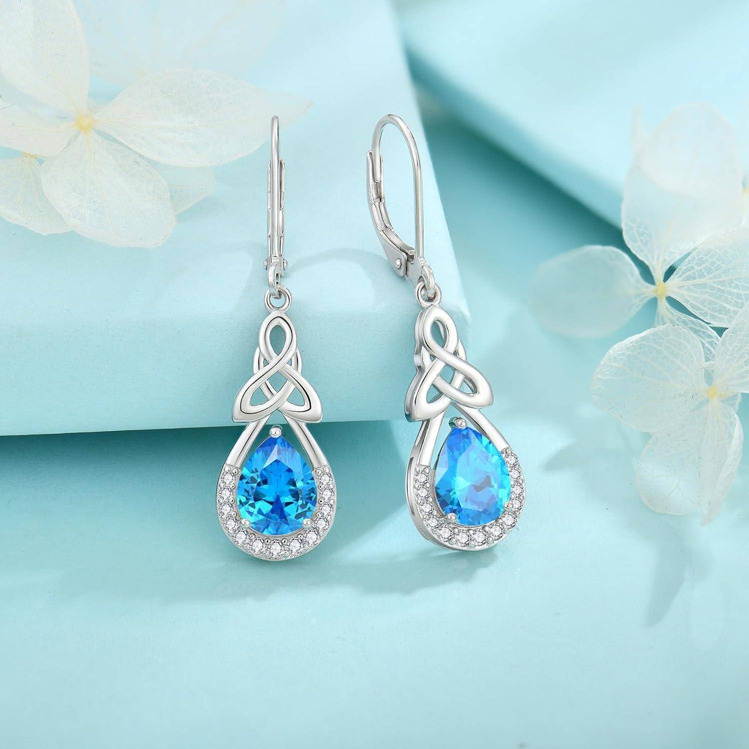 Keltischer Knoten Ohrringe Damen Sterling Silber Aquamarin Birthstone