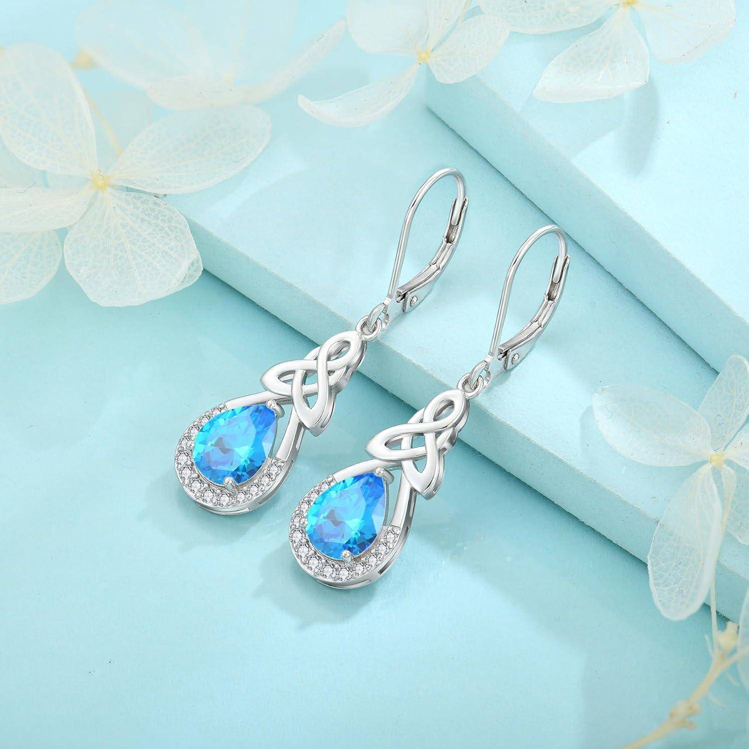 Keltischer Knoten Ohrringe Damen Sterling Silber Aquamarin Birthstone