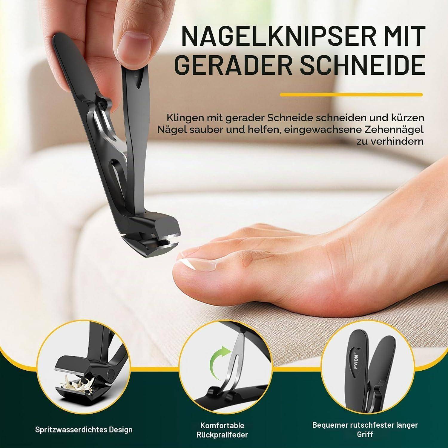 FVION Nagelknipser für Senioren mit Auffangbehälter, Edelstahl, Schwarz