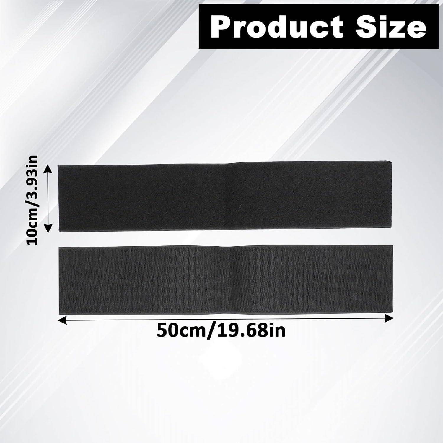 Produktgrößendiagramm mit zwei schwarzen rechteckigen Streifen, jeweils 50 cm (19,68 Zoll) lang und 10 cm (3,93 Zoll) breit.