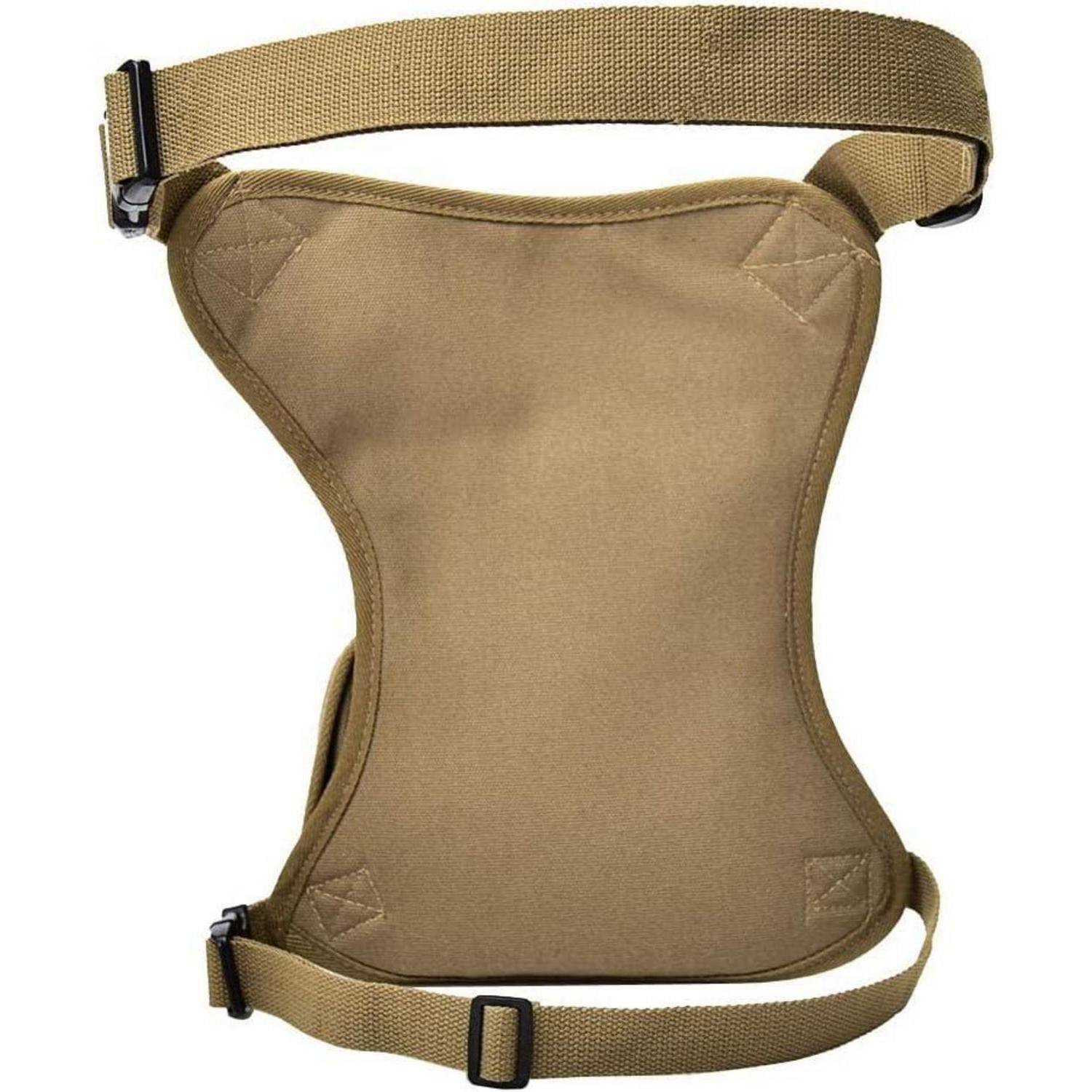 Taktische Hüfttasche oder Gürteltasche in Tan-Farbe mit verstellbaren Riemen und Kunststoffschnallen, gezeigt auf weißem Hintergrund.