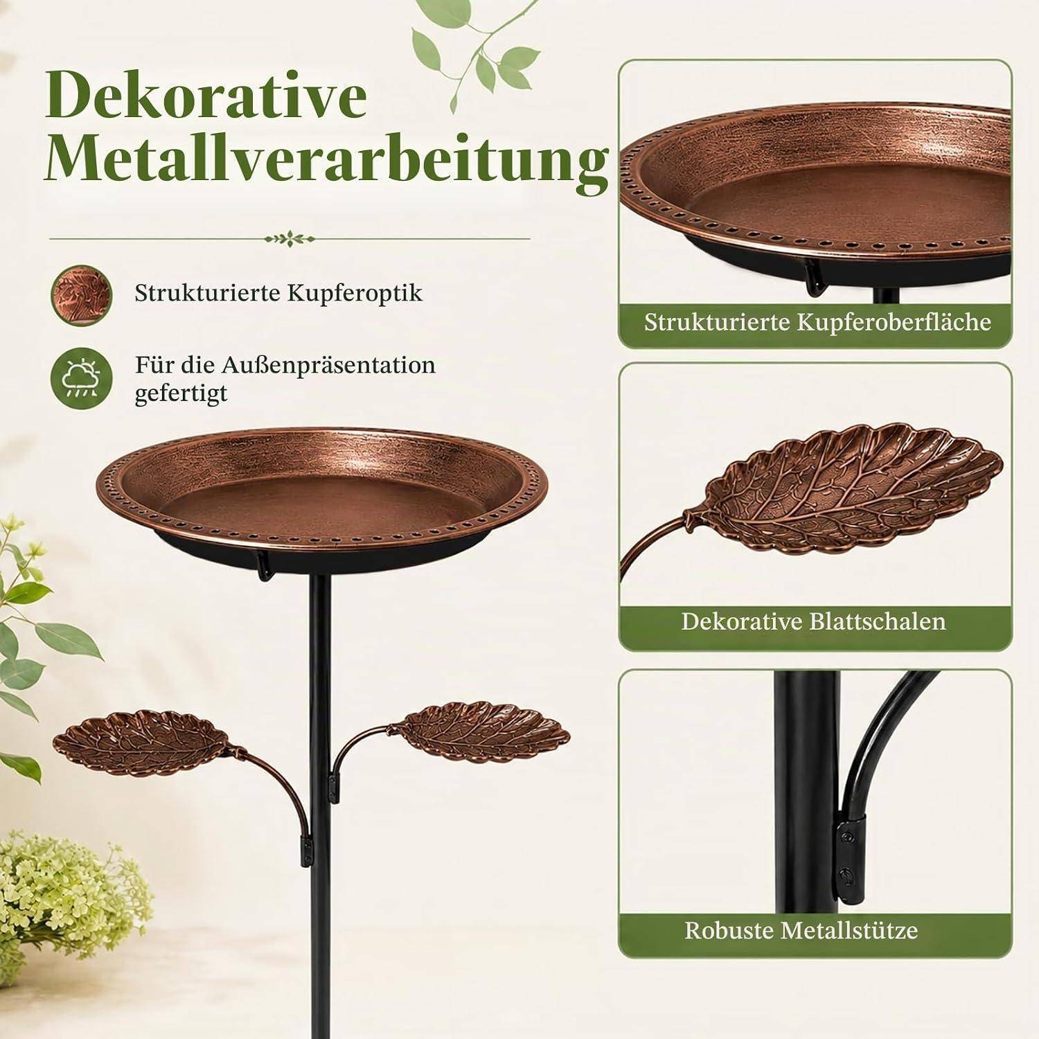 Metall Vogeltränke stehend 2-in-1 Vogelbad & Futterschale Kupfer