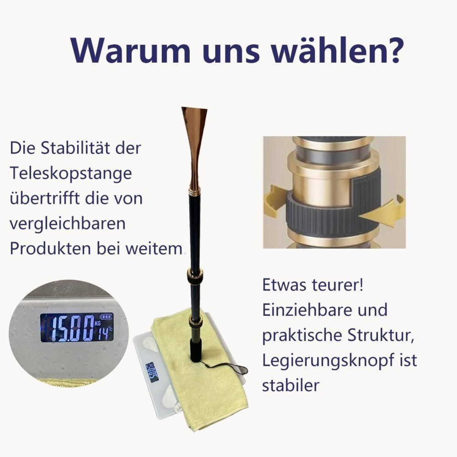 VARCOH Schuhlöffel Metall Teleskop 43-77cm Aluminiumlegierung Blau-Gold
