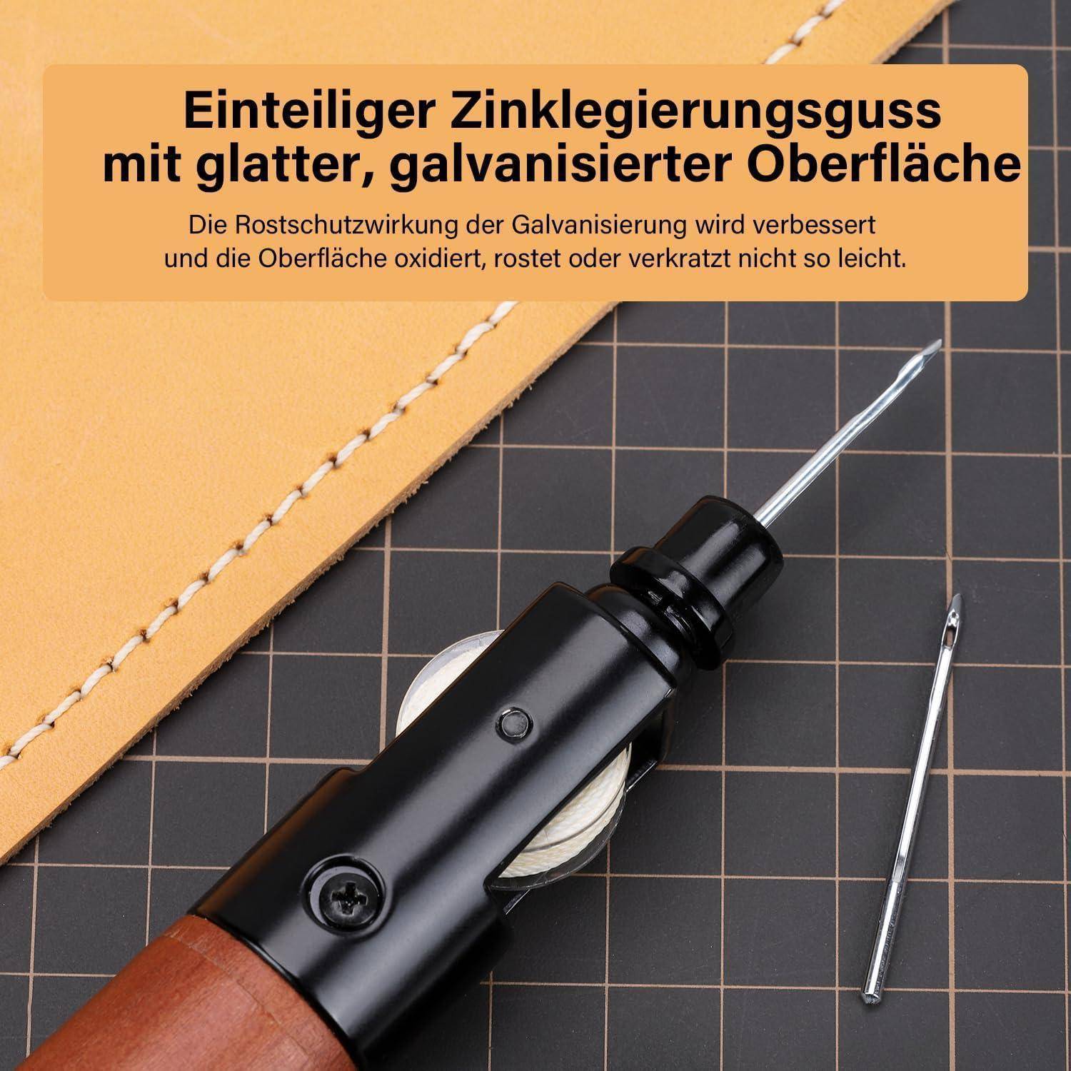 Schwarzer Präzisions-Schraubendreher mit austauschbaren Bits auf einer Gittermatte, dargestellt mit deutschem Text, der einteiliges Zinklegierungsgusstück und eine glatte galvanisierte Oberfläche bewirbt.
