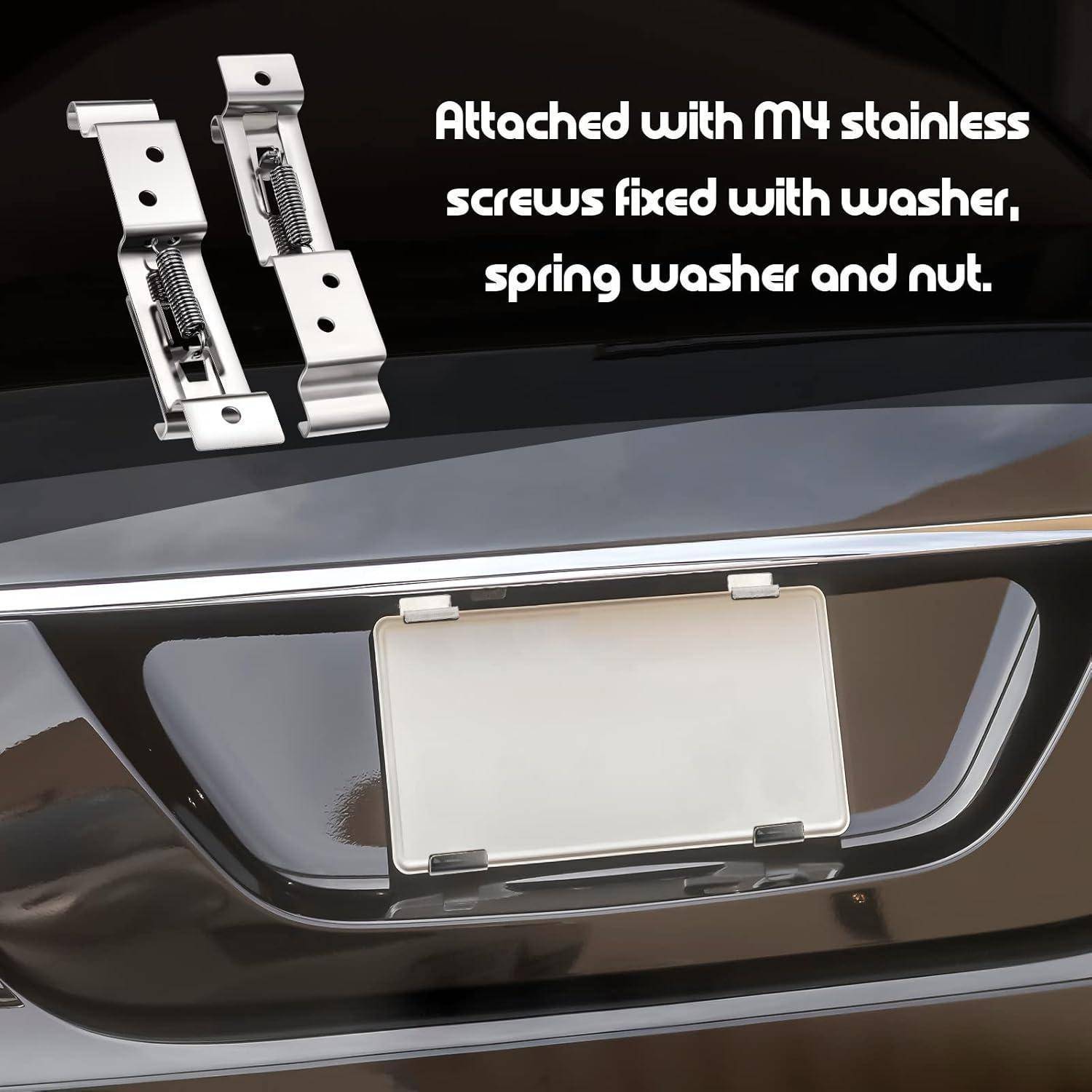 Autochromgriff mit einer Blendplatte, befestigt durch Metallclips; die Vergrößerung zeigt Montagebrackets und Text: „Mit M3-Edelstahlschrauben befestigt, gesichert mit Unterlegscheibe, Federring und Mutter.