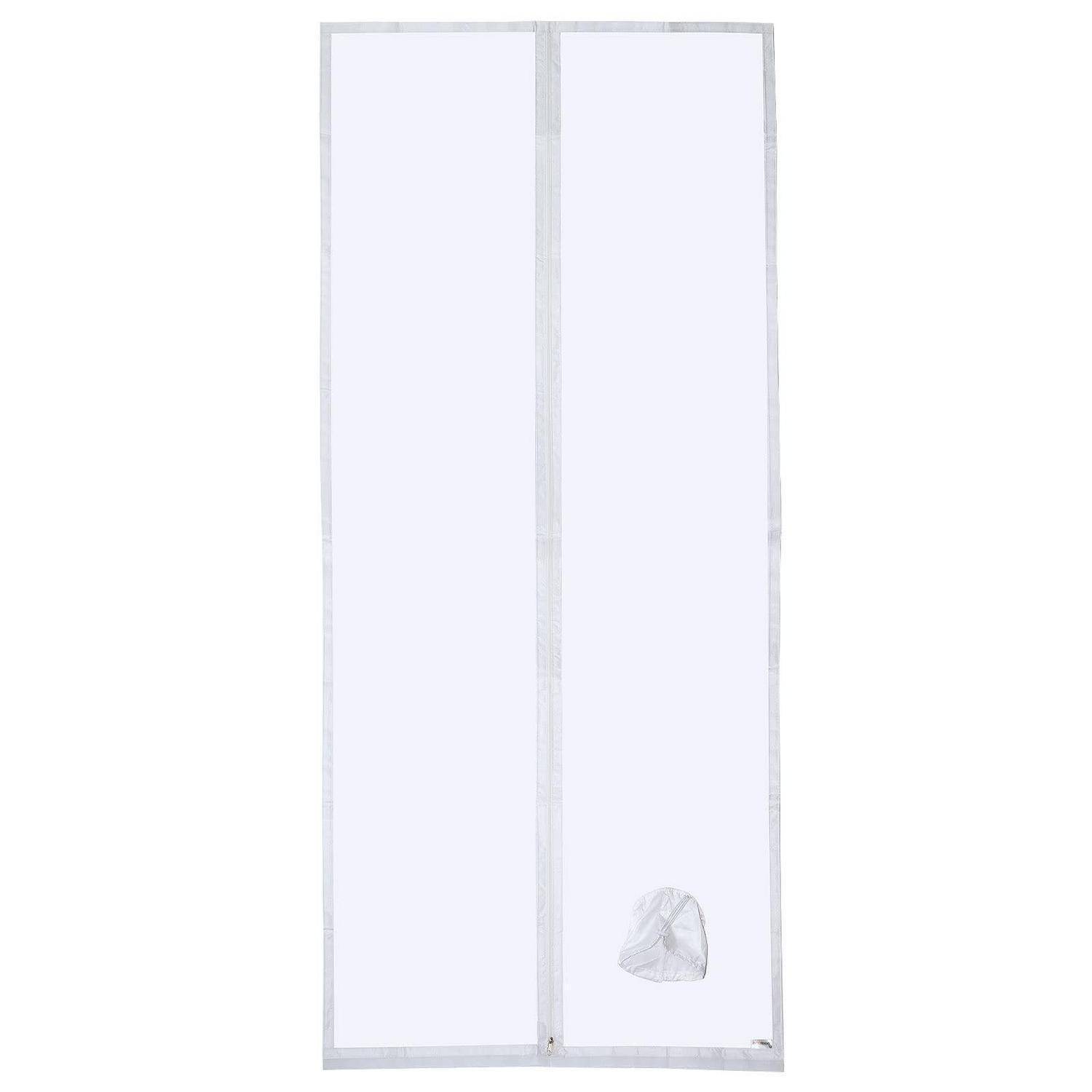 Weißes Mesh-Fenstergitter mit einem kleinen Riss in der Nähe der unteren rechten Ecke.