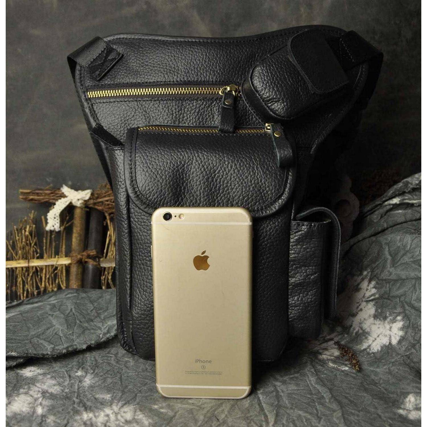 Herren Leder Beintasche Schwarz 3106