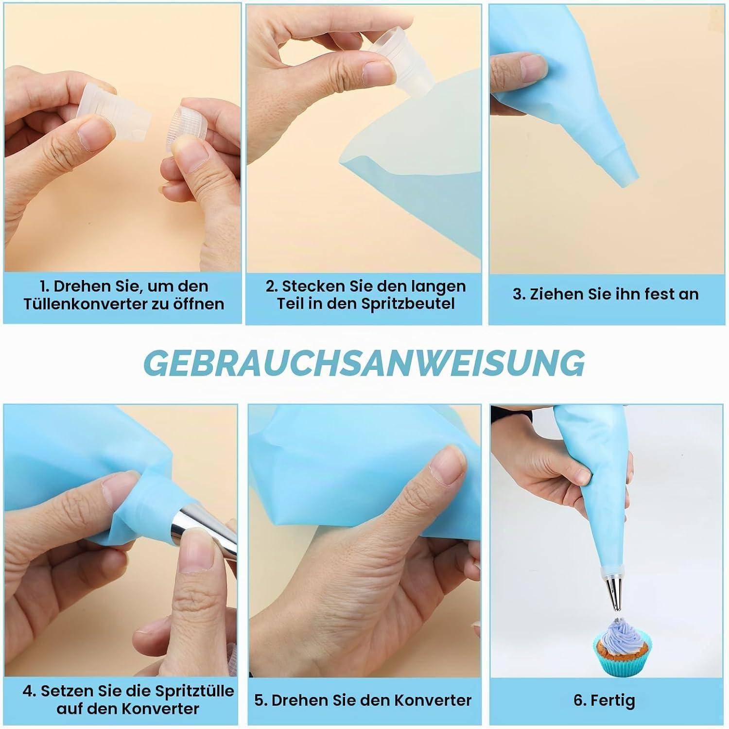Spritzbeutel Set 48-teilig mit 31 Tüllen, 10 Einwegbeutel, 1 Wiederverwendbar