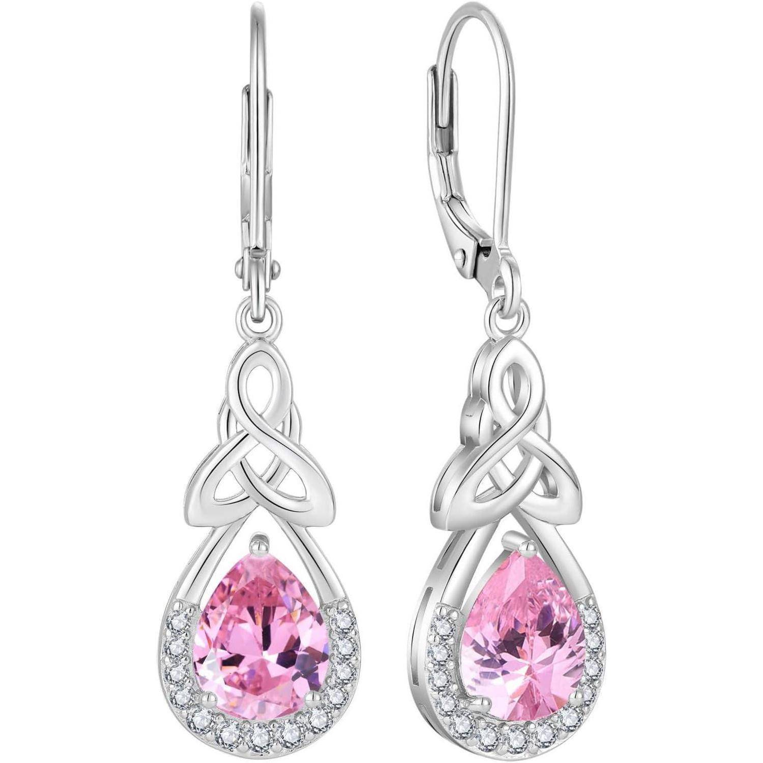 Keltischer Knoten Ohrringe Damen 925 Silber Tropfen Rosenquarz
