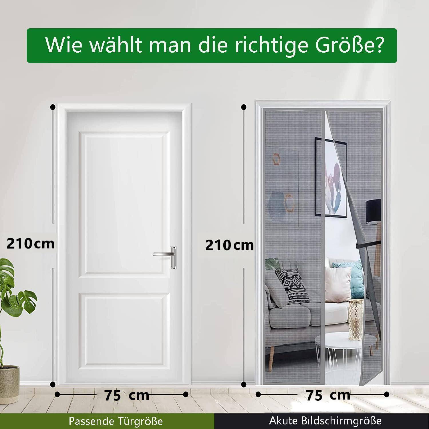 Fliegengitter Balkontür 75x210cm Magnetisch Grau Verstärkt Ohne Bohren