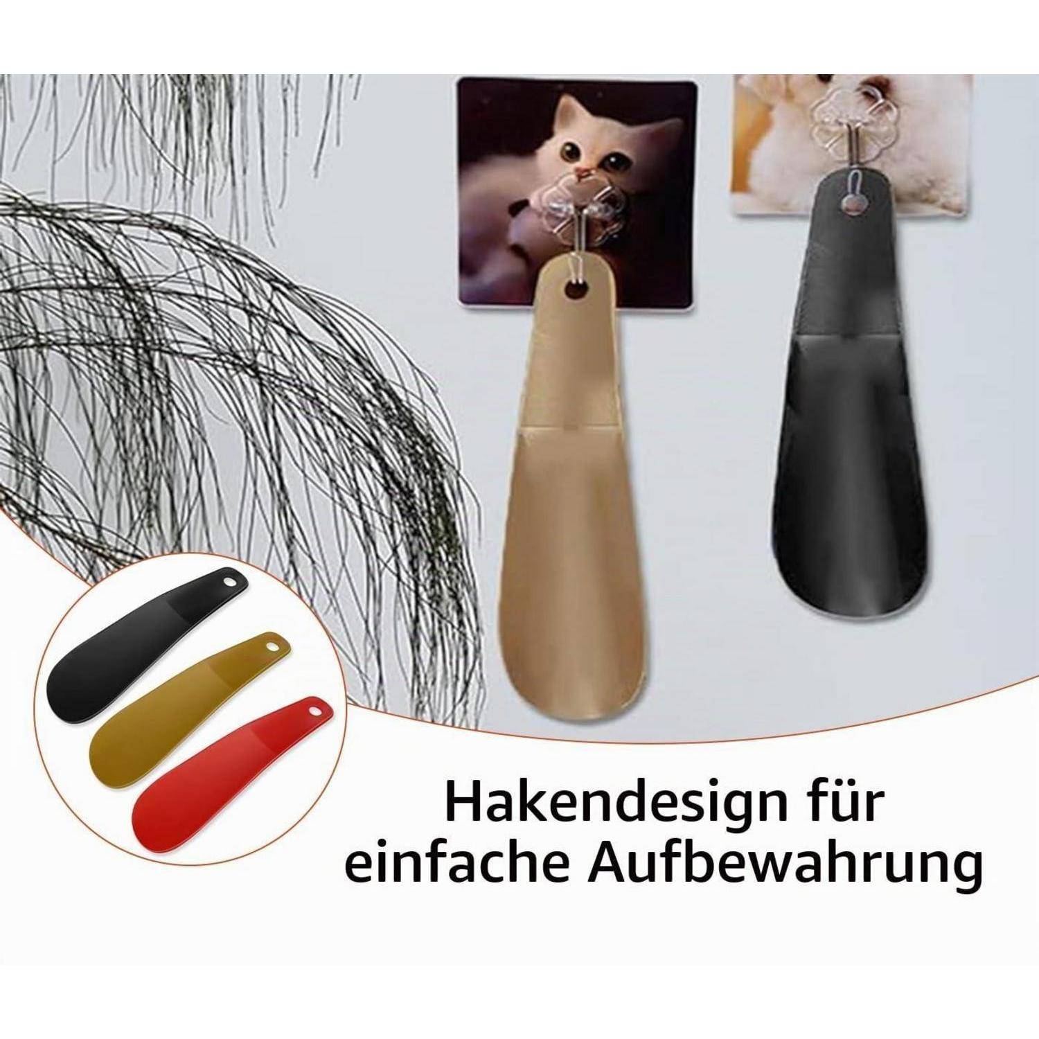 An der Wand hängende Organizer in Schwarz und Beige ausgestellt, mit deutschem Text „Hakendesign für einfache Aufbewahrung