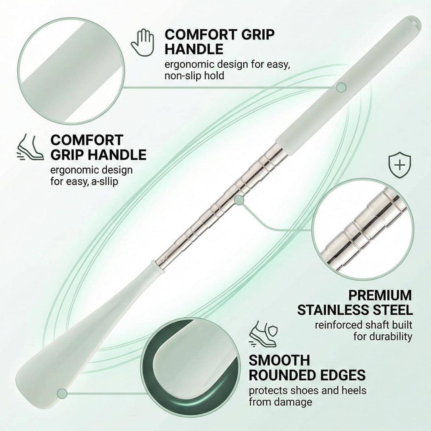 Schuhlöffel ausziehbar 30-71 cm Edelstahl Kunststoff Grün