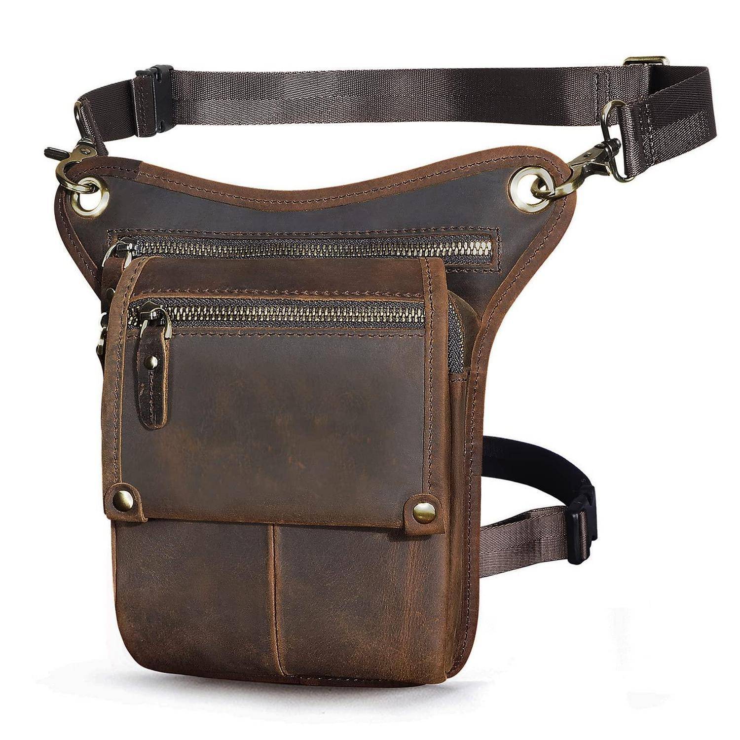 Herren Leder Beintasche Braun