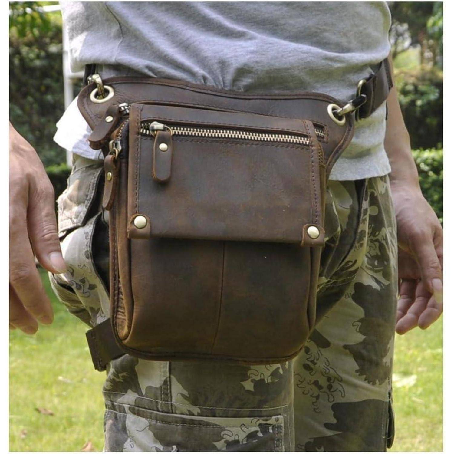 Herren Leder Beintasche Braun