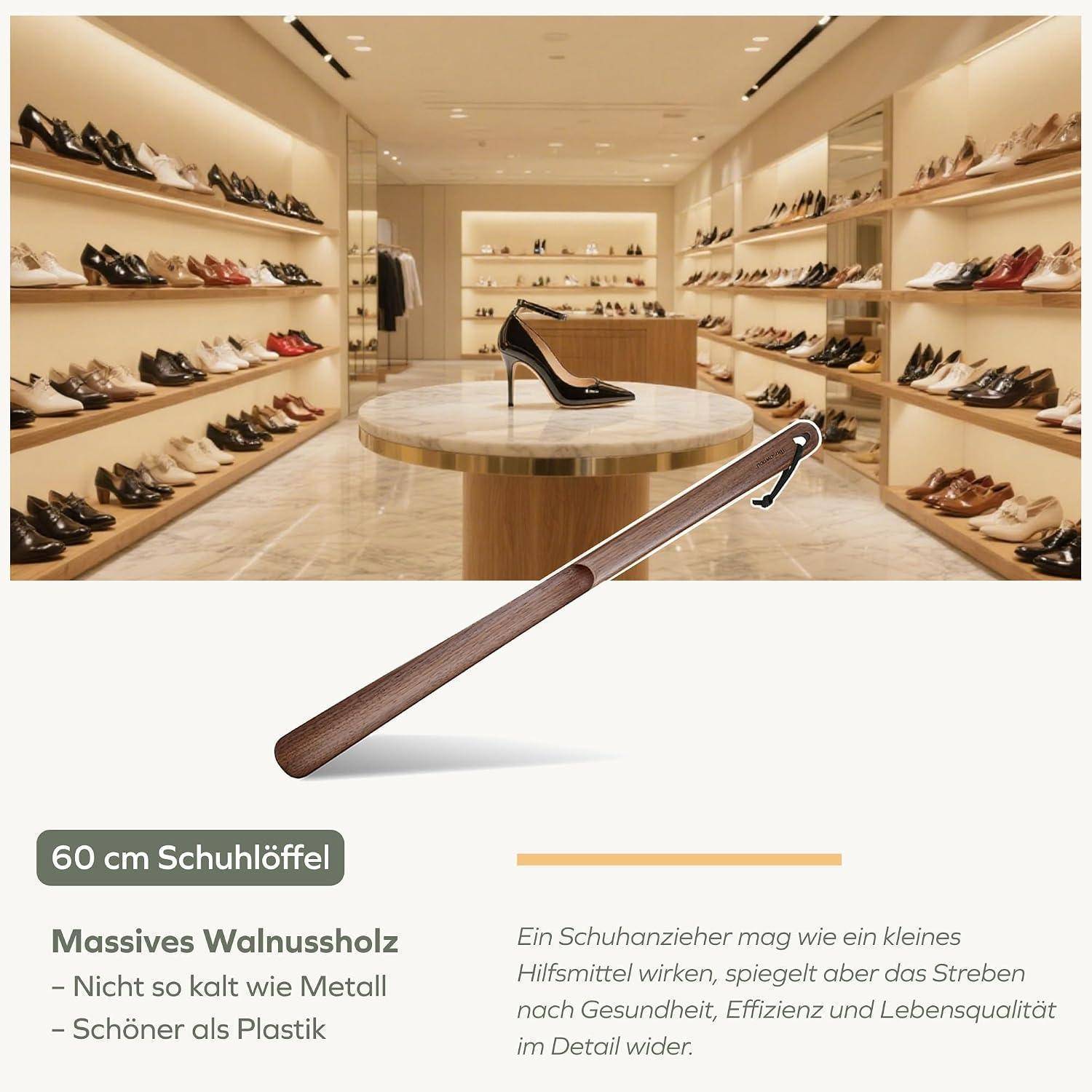 Schuhlöffel lang 60cm Walnussholz ergonomisch