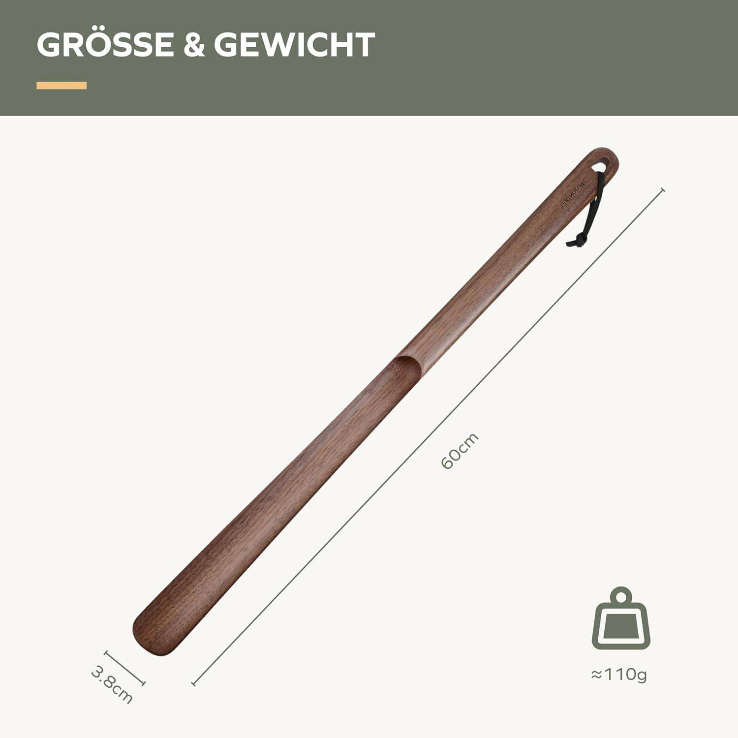 Schuhlöffel lang 60cm Walnussholz ergonomisch