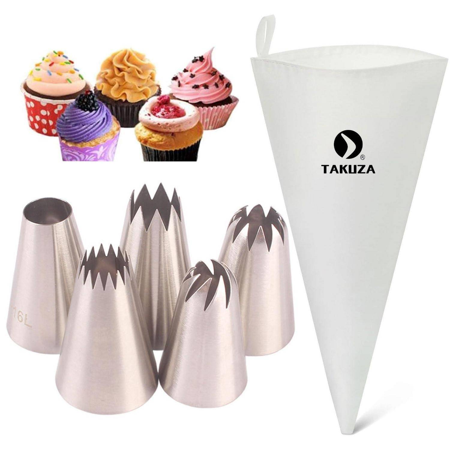 Spritzbeutel Set 6-teilig mit Edelstahl Tüllen Groß Silber
