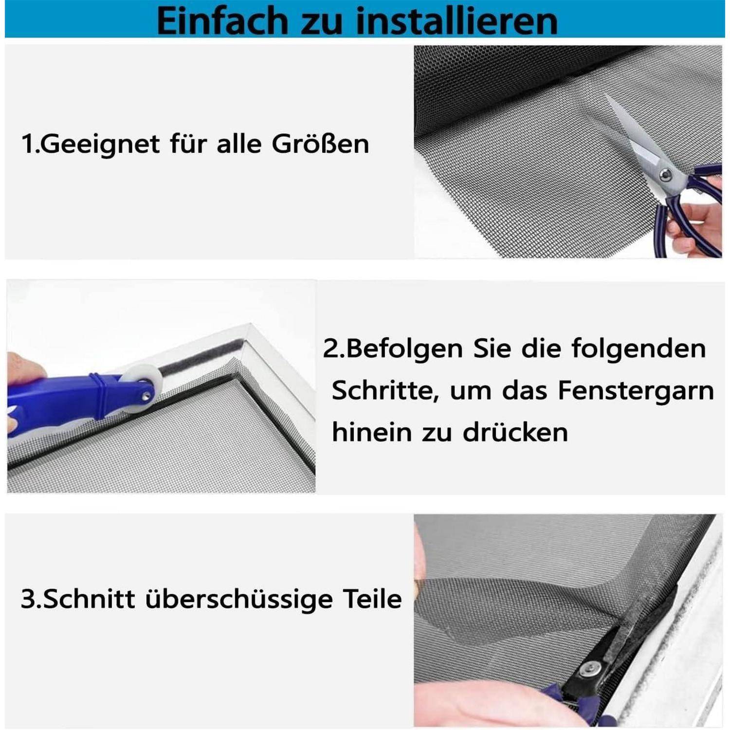 Fliegengitter-Rollware extra stark 120x250cm schwarz Fiberglas zuschneidbar
