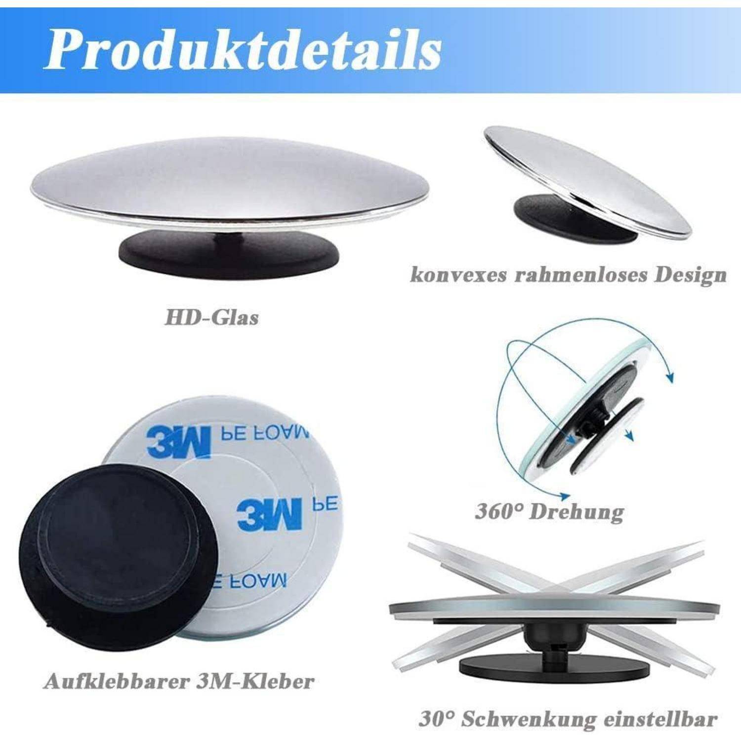 2er-Pack Toter-Winkel-Spiegel 51mm 360° drehbar HD-Glas