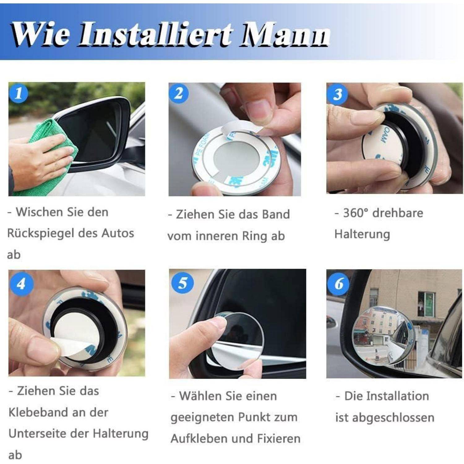 2er-Pack Toter-Winkel-Spiegel 51mm 360° drehbar HD-Glas