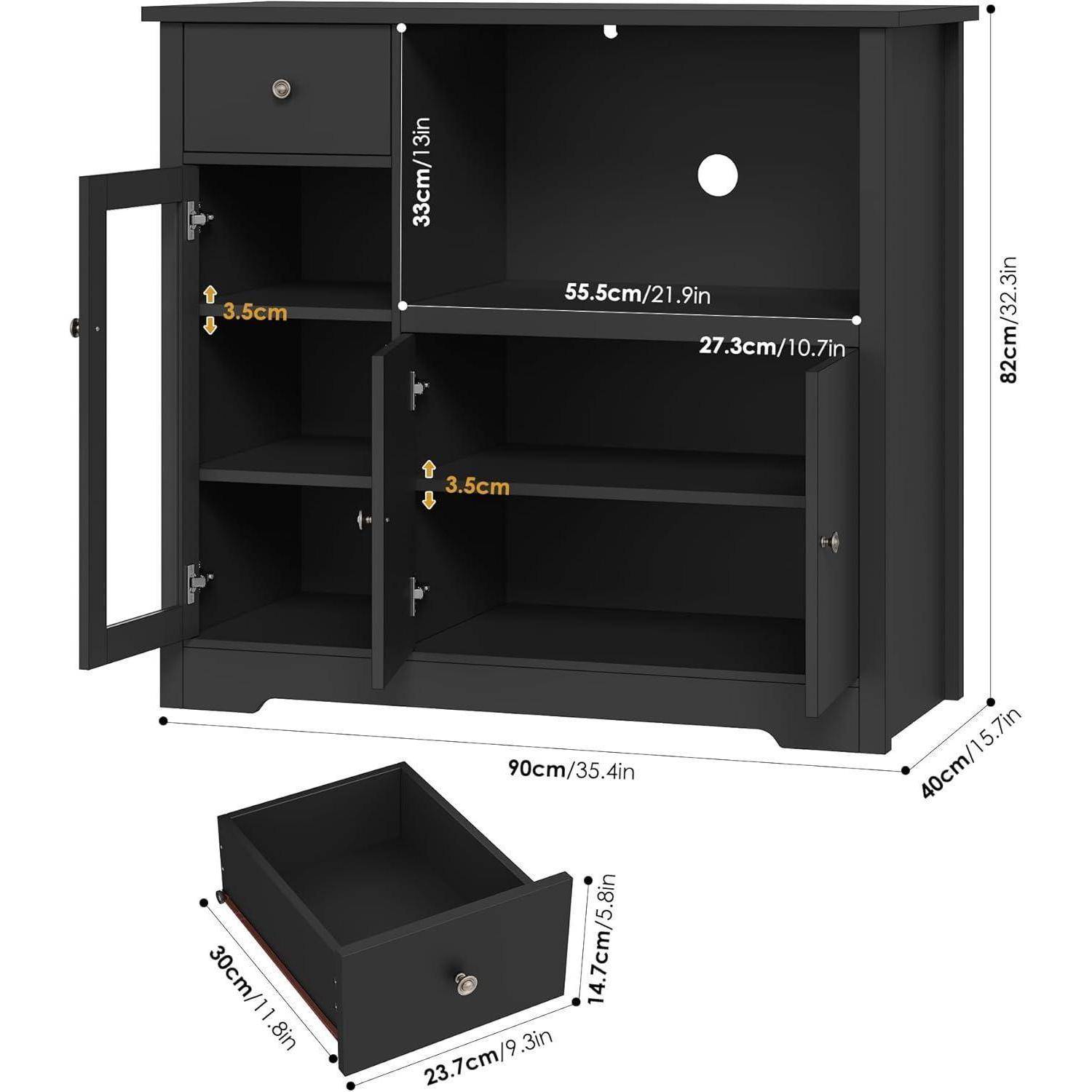 Küchenschrank mit Arbeitsplatte, Mikrowellenregal, 1 Schublade, 3 Türen, Schwarz
