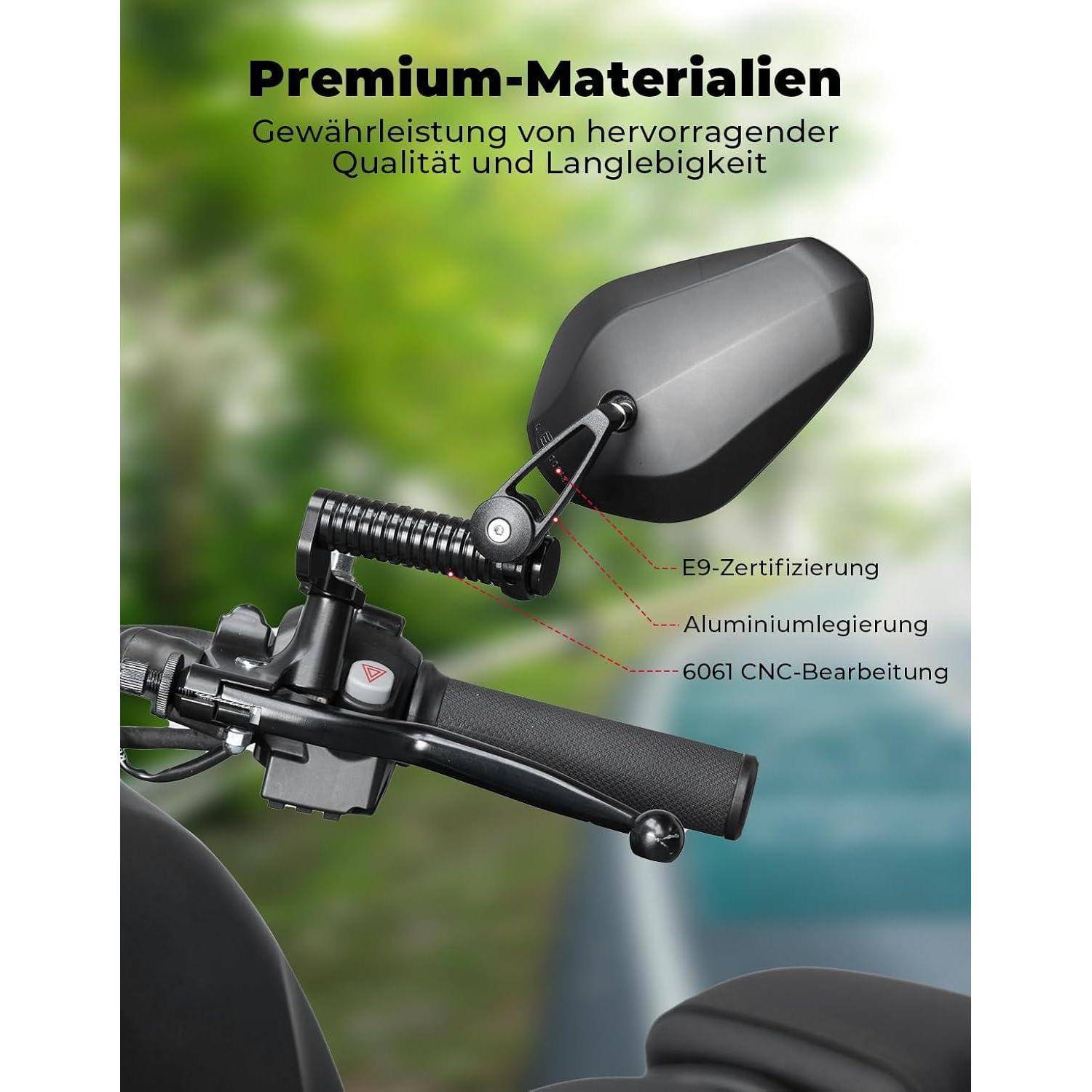 Motorradspiegel KEMIMOTO mit CNC Verlängerung, E9-geprüft, M10 Universal