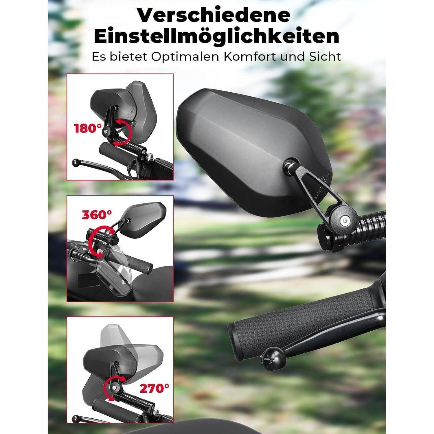 Motorradspiegel KEMIMOTO mit CNC Verlängerung, E9-geprüft, M10 Universal