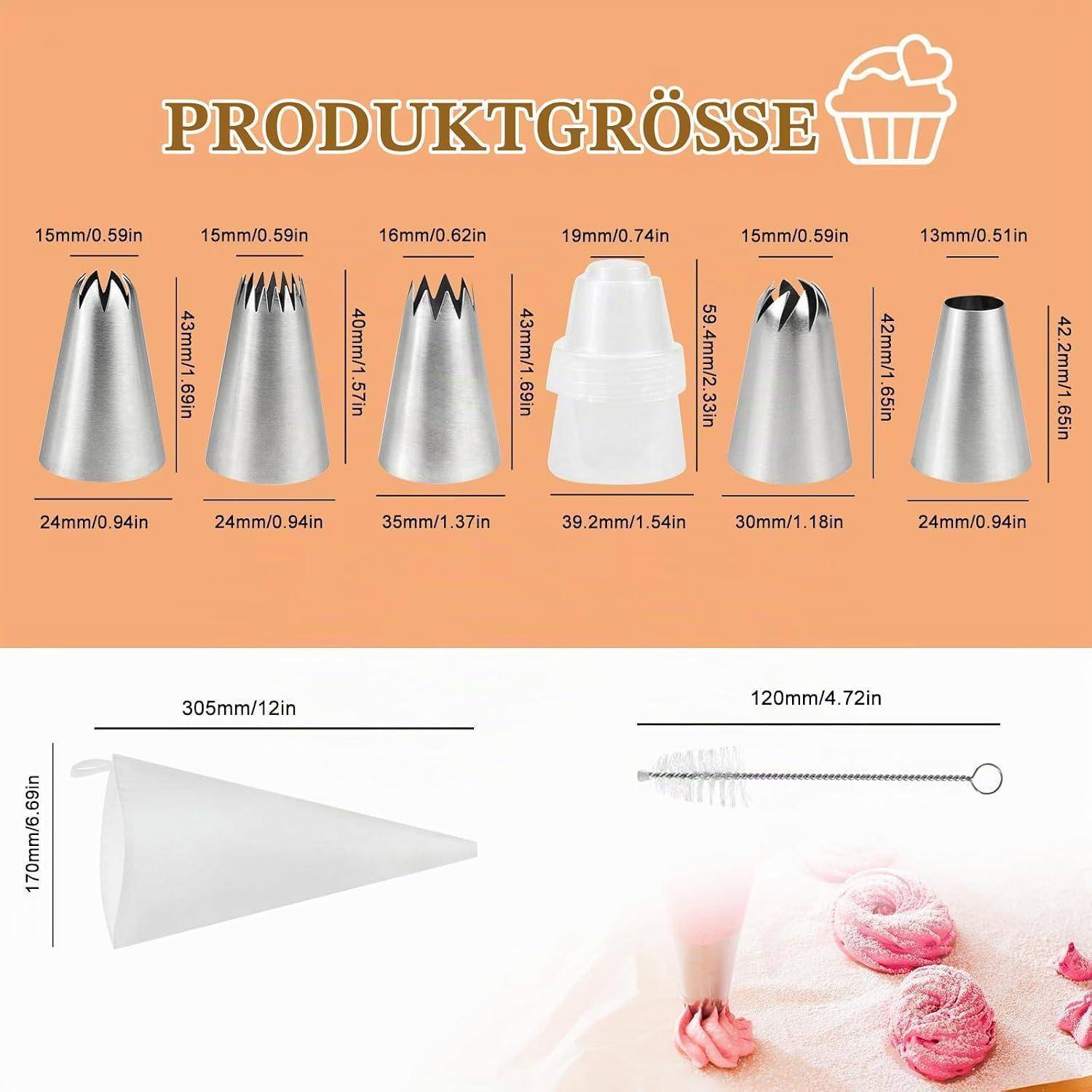 Spritzbeutel Set Edelstahl mit 5 Tüllen und Adapter