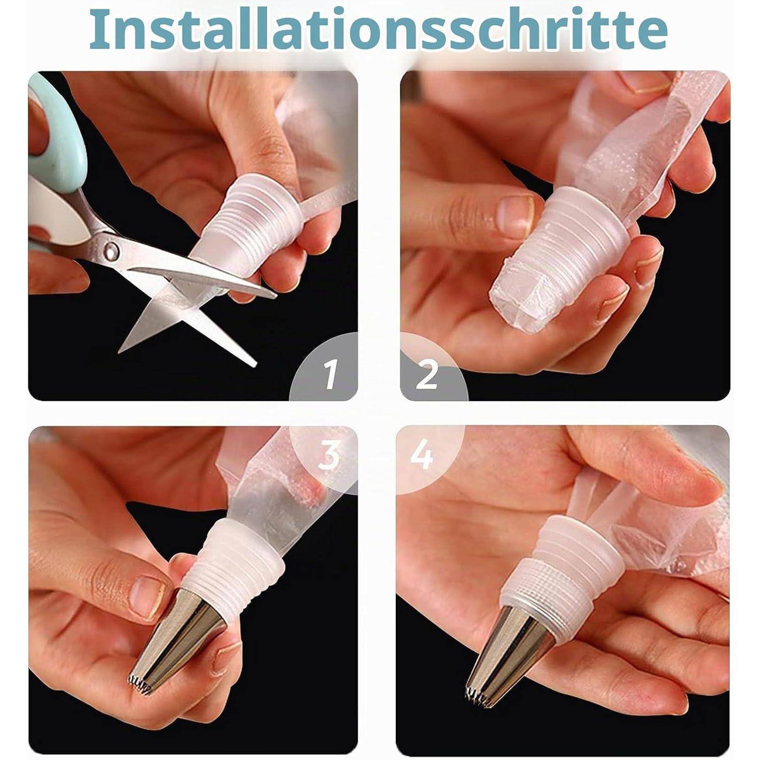 Spritzbeutel Set 100 Stück Einweg mit 11 Tüllen, Konverter und Bürste