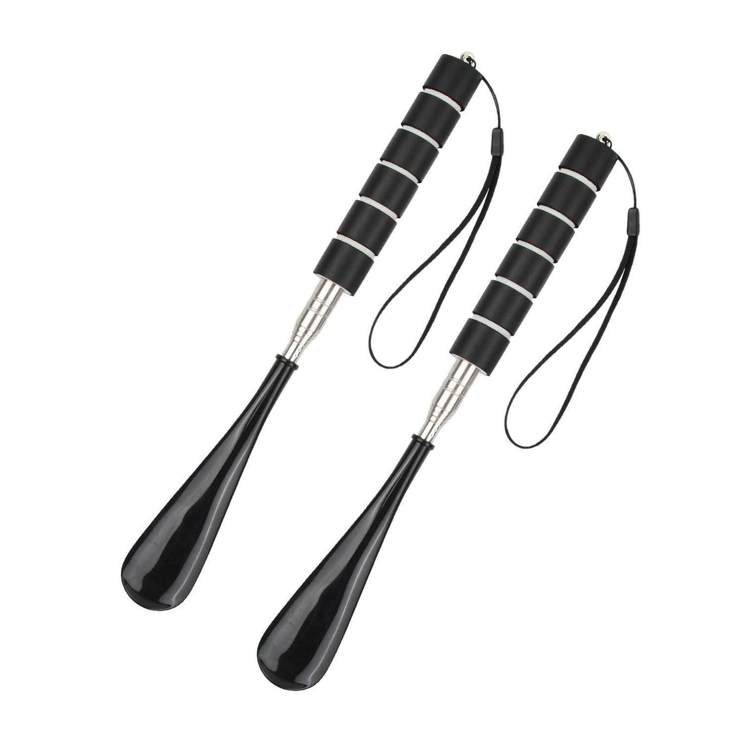 2x Ausziehbarer Schuhlöffel 30-71cm Schwarz Edelstahl mit Trageband