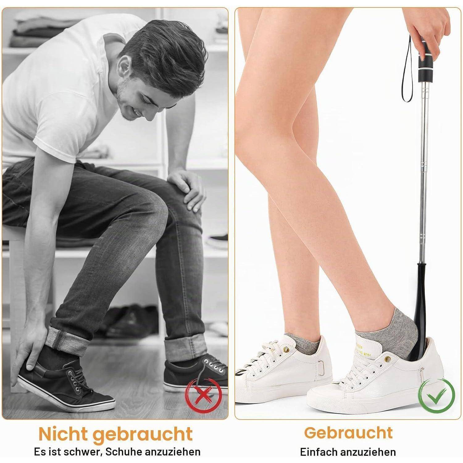 2x Ausziehbarer Schuhlöffel 30-71cm Schwarz Edelstahl mit Trageband