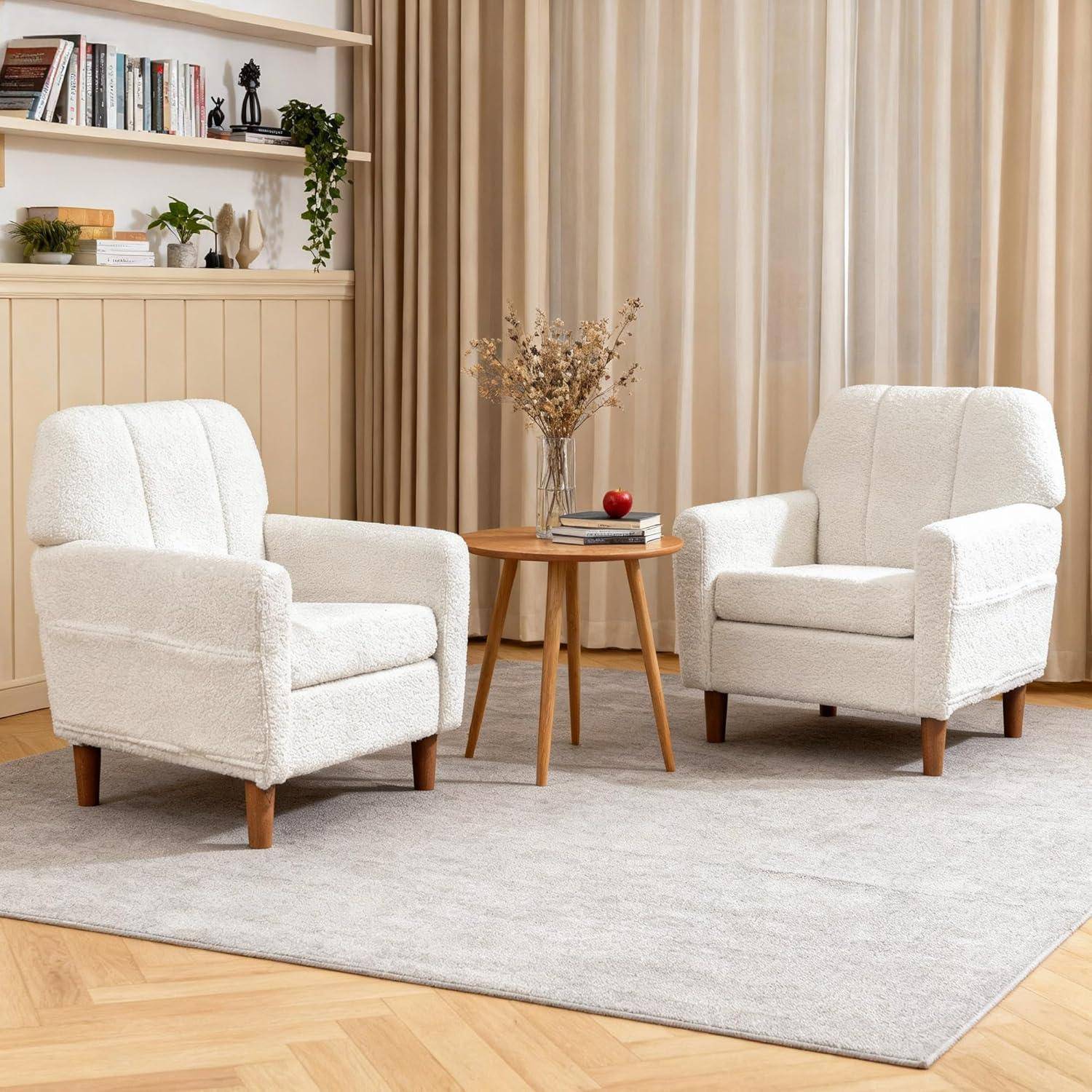 Ohrensessel Wollfleece Weiß mit Seitentaschen 74x74,5x87cm