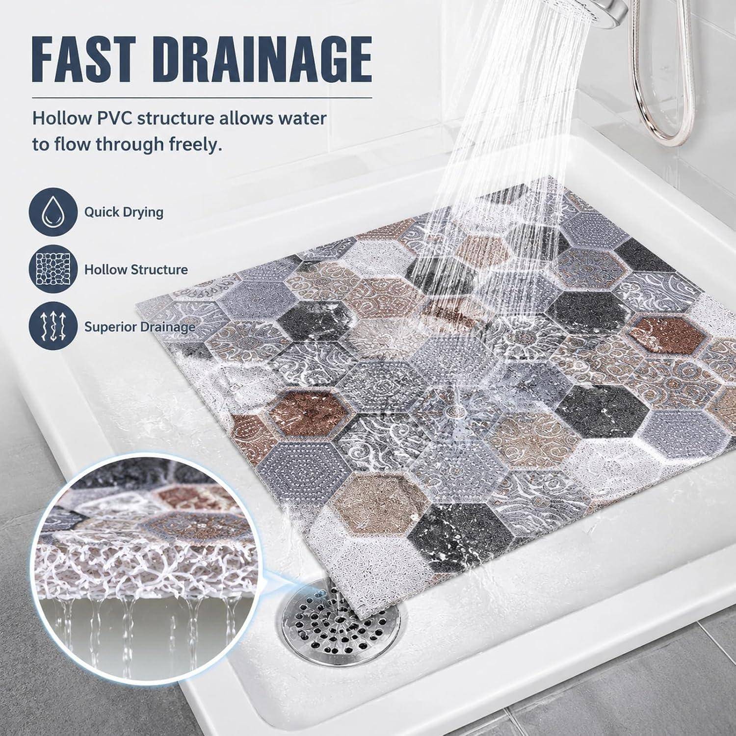 Badematte 60x60 cm PVC-Loops rutschfest Hexagon-Muster