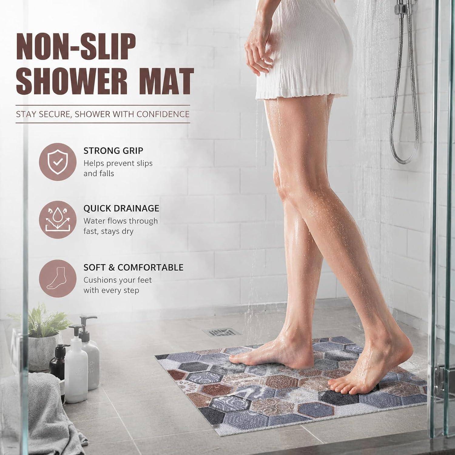 Badematte 60x60 cm PVC-Loops rutschfest Hexagon-Muster