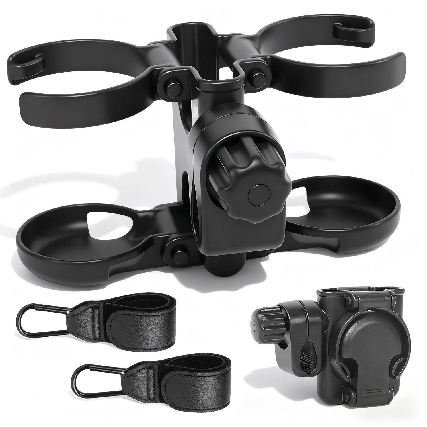3-in-1 Getränkehalter mit Handyhalter und 2 Haken, Schwarz