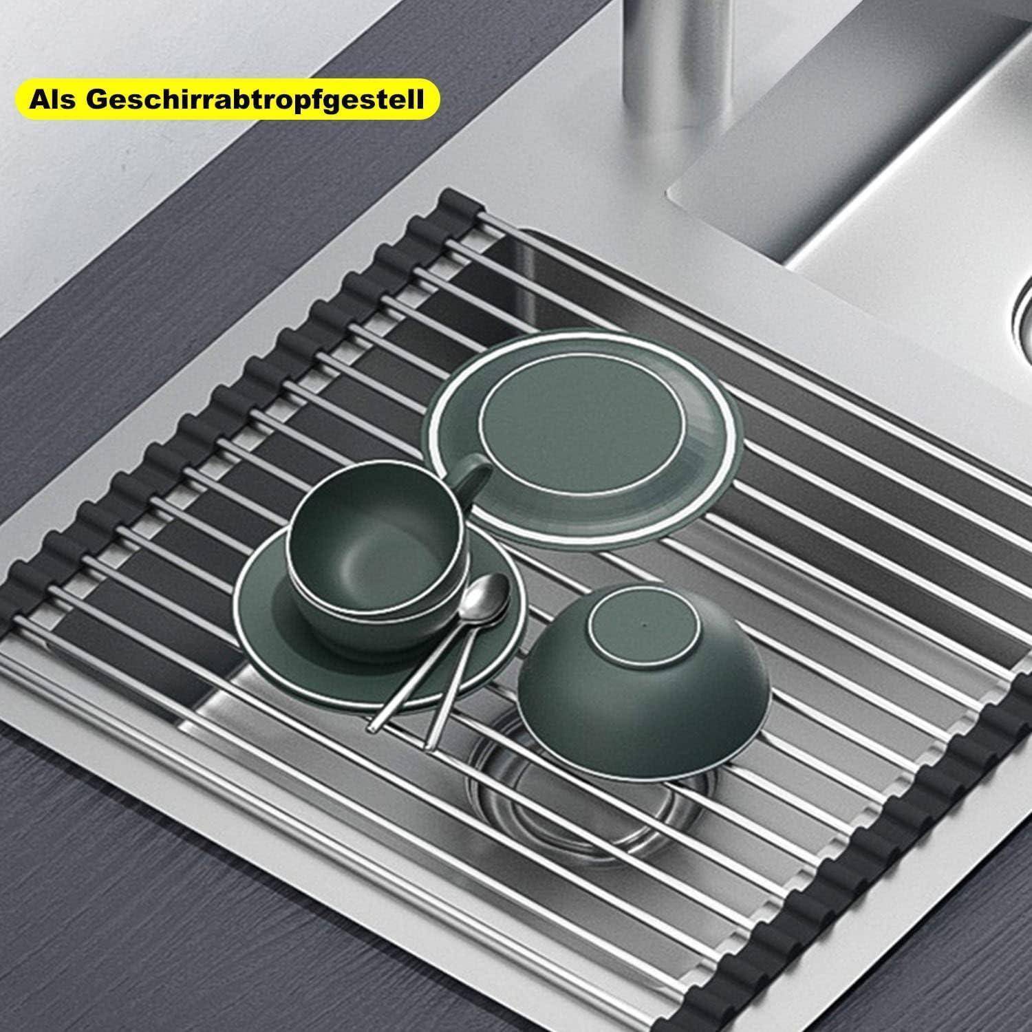 Abtropfgestell Geschirr faltbar abnehmbar Spülbecken Organizer Schwarz